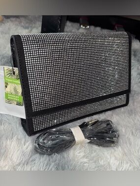 Badgley Mischka Black and Silver Rhinestone Embellished Clutch - NWT!